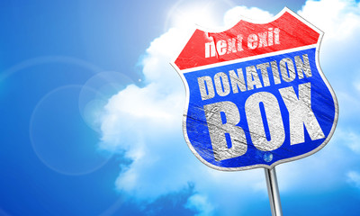 donation box, 3D rendering, blue street sign