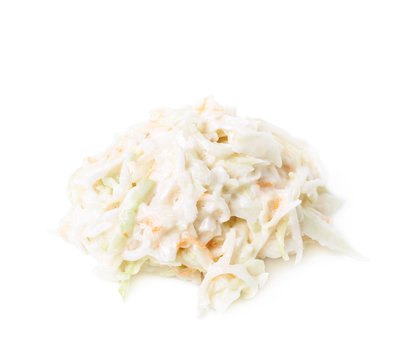 Pile of creamy coleslaw salad isolated