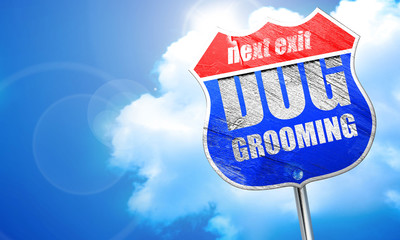 dog grooming, 3D rendering, blue street sign