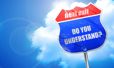 do you understand, 3D rendering, blue street sign