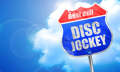 disc jockey, 3D rendering, blue street sign
