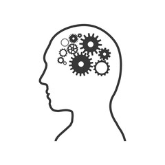 Human head and think concept represented by man and gears icon. Isolated and flat illustration