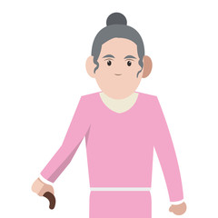 flat design senior woman with cane icon vector illustration