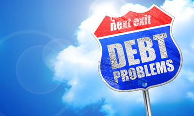 debt problems, 3D rendering, blue street sign