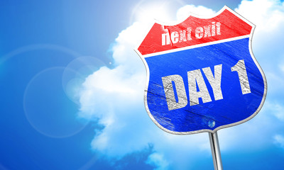 day 1, 3D rendering, blue street sign