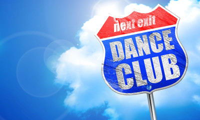 dance club, 3D rendering, blue street sign