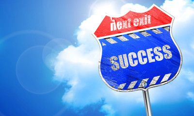 Success sign with smooth lines, 3D rendering, blue street sign