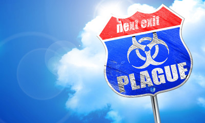 Plague concept background, 3D rendering, blue street sign