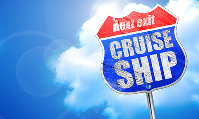 cruiseship, 3D rendering, blue street sign