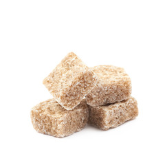 Pile of brown sugar cubes isolated