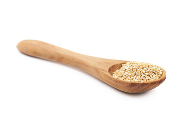 Spoon filled with quinoa seeds isolated