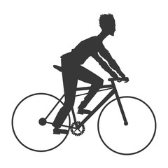 flat design man riding bike silhouette icon vector illustration