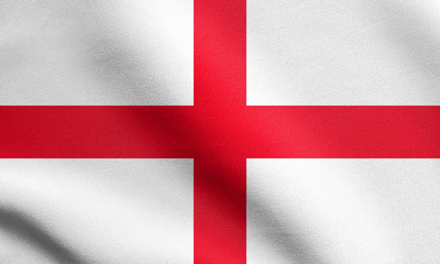 Flag of England waving in wind with fabric texture