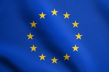 Flag of Europe, European Union, waving with fabric texture