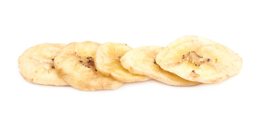 Baked banana chip slice isolated