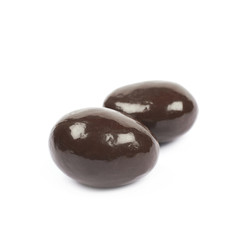 Chocolate coated almond nuts isolated