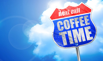 coffee time, 3D rendering, blue street sign
