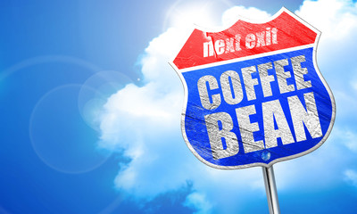 coffee bean, 3D rendering, blue street sign