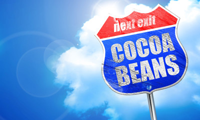 cocoa beans, 3D rendering, blue street sign