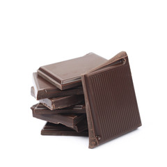 Pile of chocolate bar pieces isolated