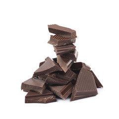 Pile of chocolate bar pieces isolated