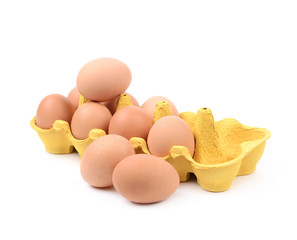 Yellow egg carton isolated