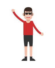 flat design man standing wearing shorts and sunglasses icon vector illustration