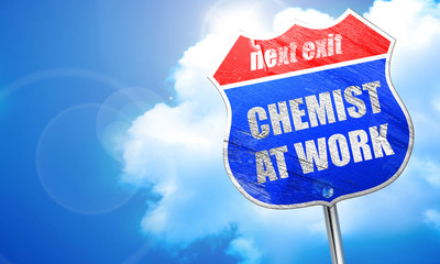 chemist at work, 3D rendering, blue street sign