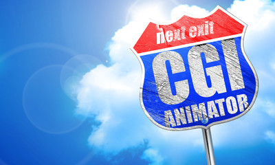 cgi animator, 3D rendering, blue street sign