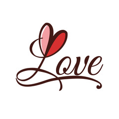Obrazy na Plexi  Koncepcja miłości reprezentowana przez ikonę kształtu tekstu i serca. Izolowana i płaska ilustracja