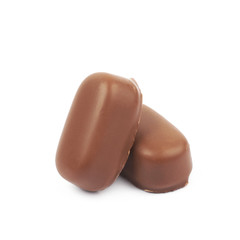 Chocolate coated toffee candy isolated