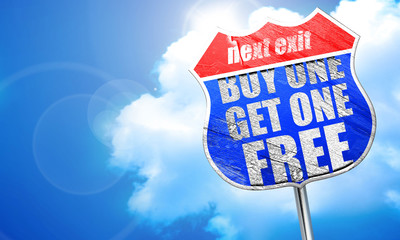 buy one get one free, 3D rendering, blue street sign