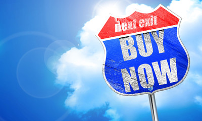 buy now sign, 3D rendering, blue street sign
