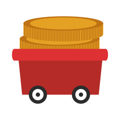 flat design wagon with coins icon vector illustration