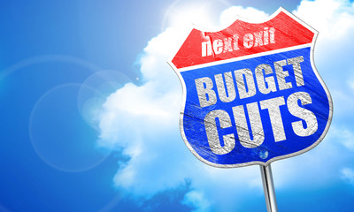 budget cuts, 3D rendering, blue street sign