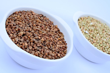 Ceramic bowls with buckwheat