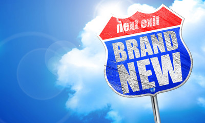 brand new, 3D rendering, blue street sign