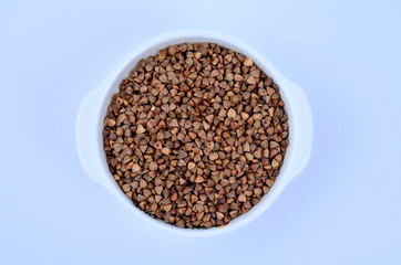 Ceramic bowl with brown buckwheat