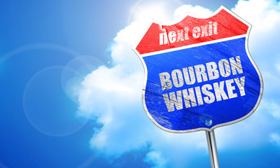 bourbon whiskey, 3D rendering, blue street sign