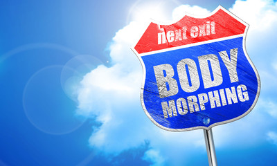 body morphing, 3D rendering, blue street sign