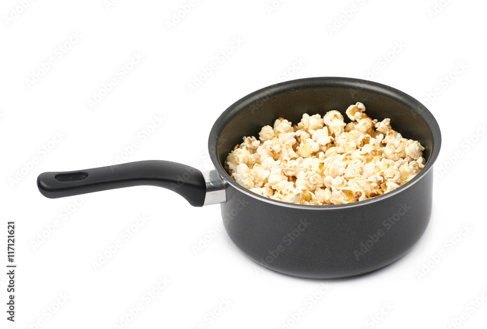 Wall mural Pot filled with the popcorn isolated