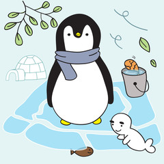 penguin & friends live on ice in Eskimos home