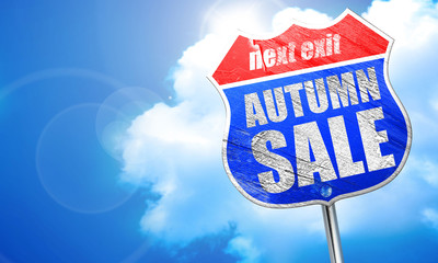 autumn sale, 3D rendering, blue street sign