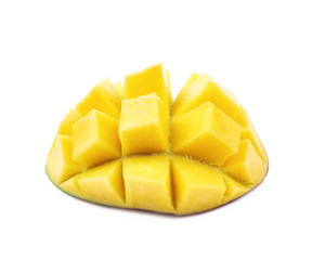 Sliced and cut mango fruit isolated