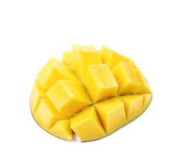 Sliced and cut mango fruit isolated