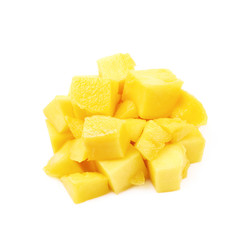 Pile of mango fruit cubes isolated