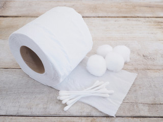 Tissue paper, cotton ball and cotton buds