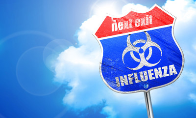 Influenza virus concept background, 3D rendering, blue street si