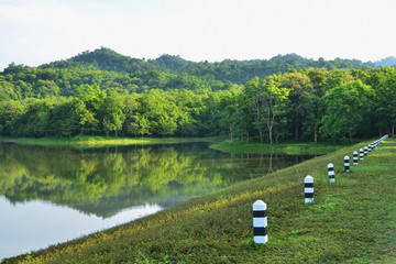 Scenic view of lake and forest in morning day,chet khot-pong kon sao nature study center,saraburi...