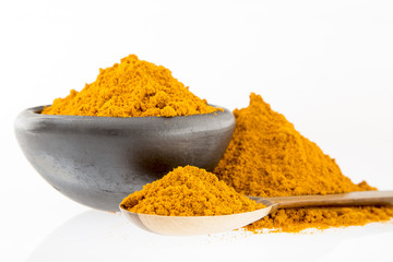 Turmeric powder on white background